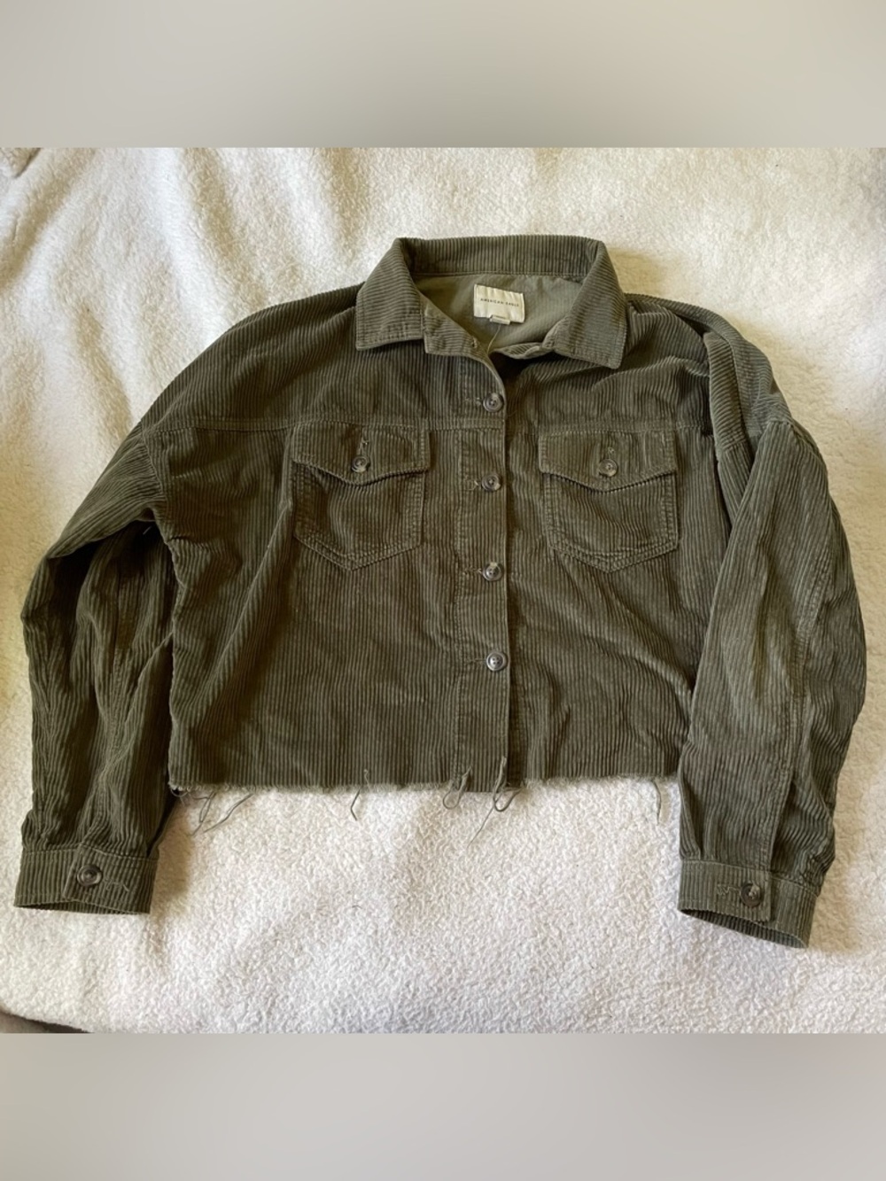 American Eagle Corduroy 100% Cotton Army Green Size Small Women’s Button Up NWT